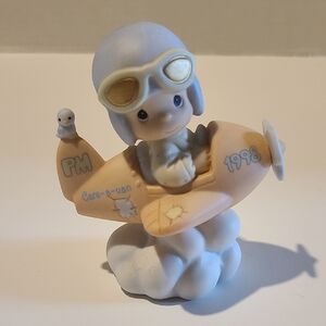 Precious Moments Pastel Peach & Light Blue Pilot Airplane Figurine